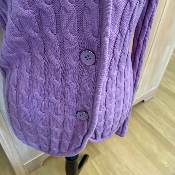 Talbots Purple Merino Wool Cable Cardigan Sweater - Picture 10 of 15